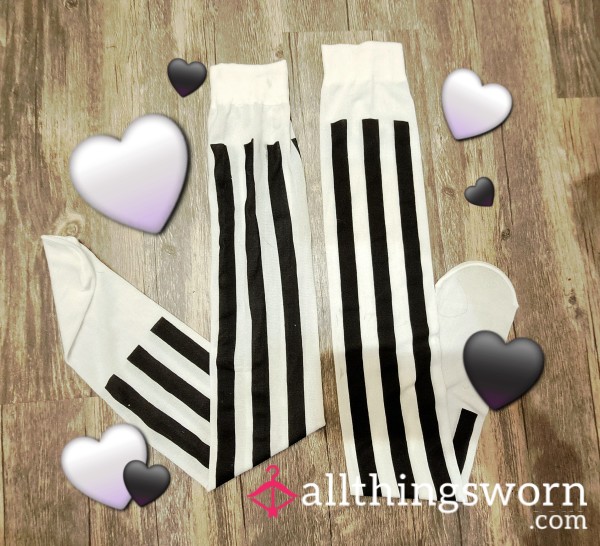 White And Black Striped Knee Highs