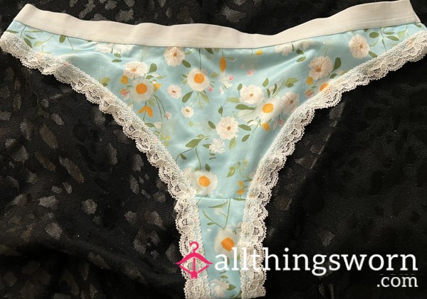 White And Blue Flor*l Thong