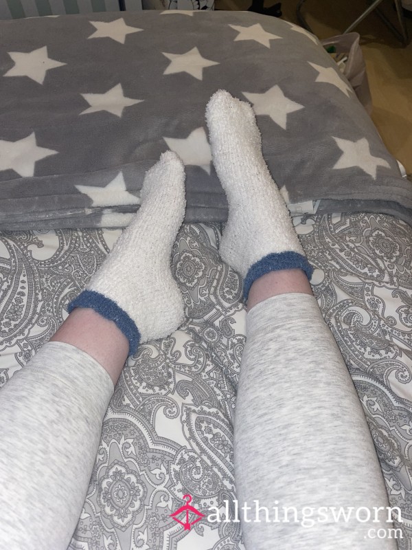 White And Blue Fluffy Socks