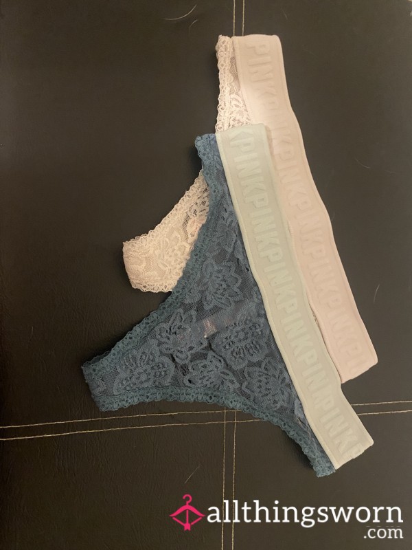 White And Blue Laced Victoria Secret Thong