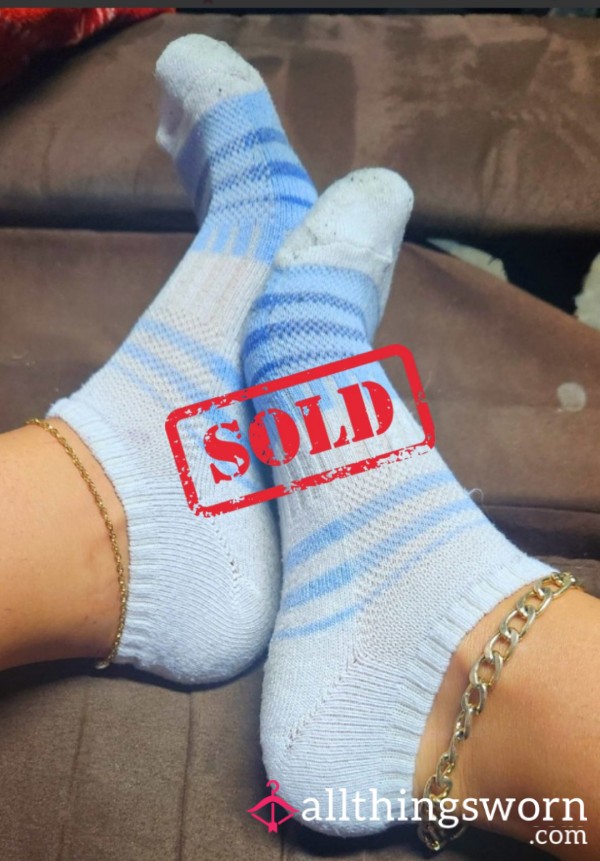 SOLD White And Blue Striped Socks