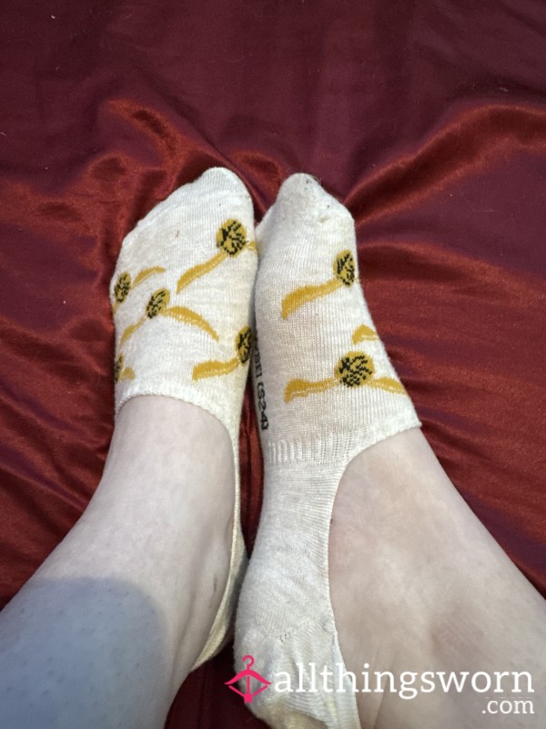 White And Gold Used Harry Potter No-show Socks