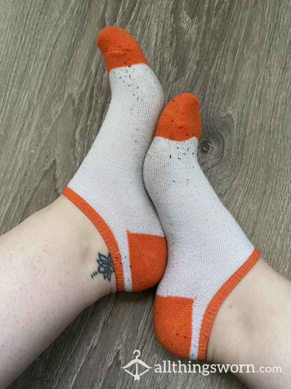 White And Orange Ankle Socks