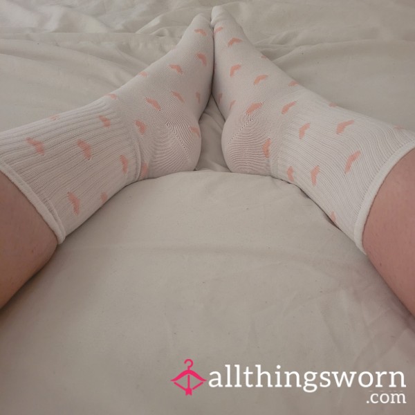 White And Peach Heart Socks