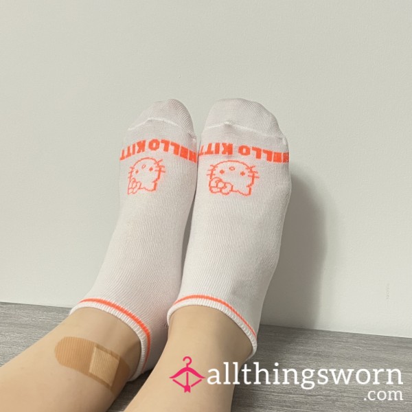 White Ankle Sock Hello Kitty Orange