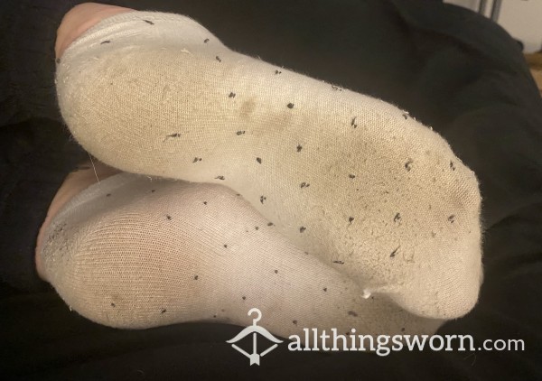 Very Smelly White Ankle Socks With Black Dots