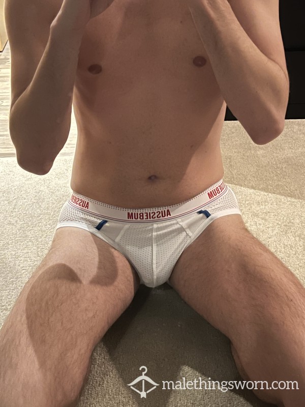 White Aussieb*m Briefs Medium