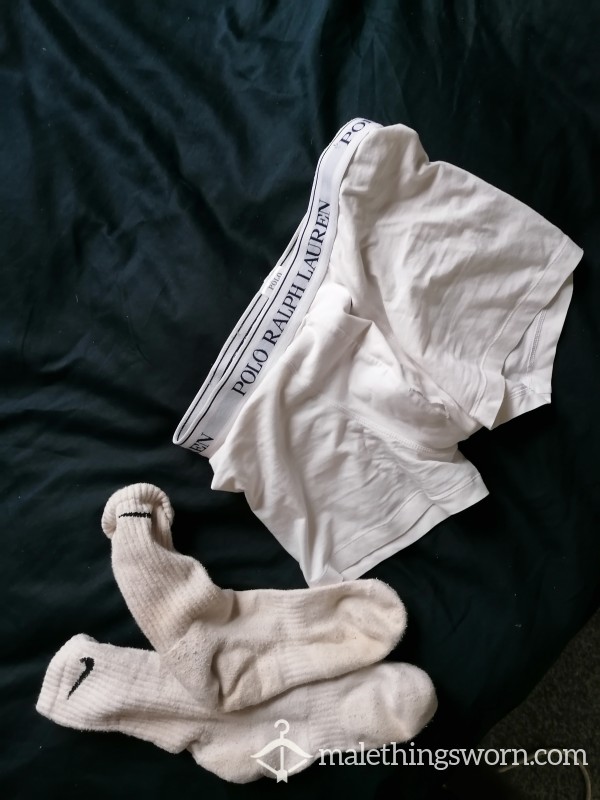 White Boxer Shorts And Socks