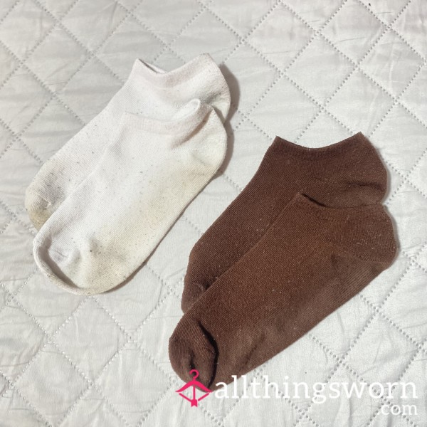 White & Brown Ankle Socks