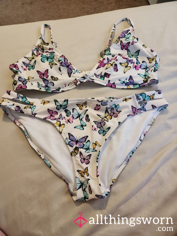 White Bu*terfly Swimsuit Colorful Very Worn Comes With 24 Hour Wear