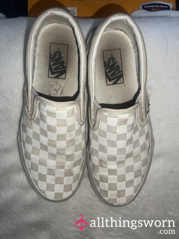 White Checkered Overworn Vans Everyday Wear