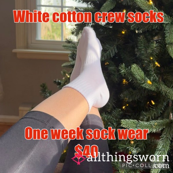 White Cotton Crew Socks 1 Week Wear $40