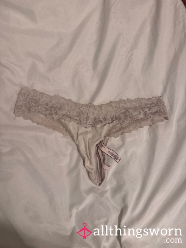 White, Cotton & Lacy Thong Sz 12