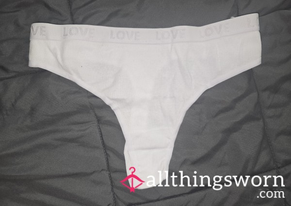 White Cotton "Love" Thong