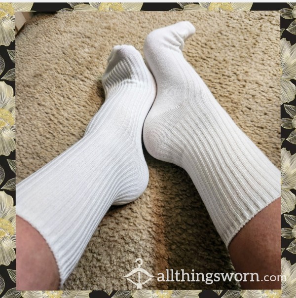 *clearance*White Cotton Ribbed Crew Socks