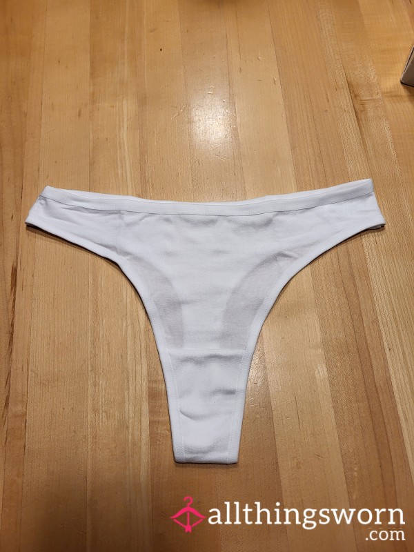 White Cotton Size Small Thong : Worn Per Your Preference