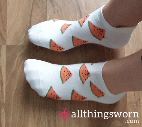 🍉🤍 White Cotton Socks With Watermelon Pattern 🤍🍉