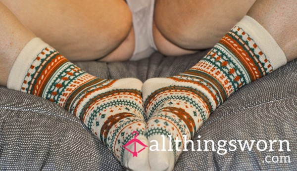 White Crew Length Multi Color Striped Socks