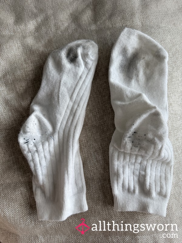 White Crew Socks Dirty Sweaty Well Worn