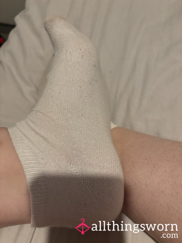 White Dirty Well Worn Ankle Socks