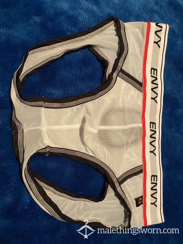 White ENVY Mesh Jockstrap Worn Size M