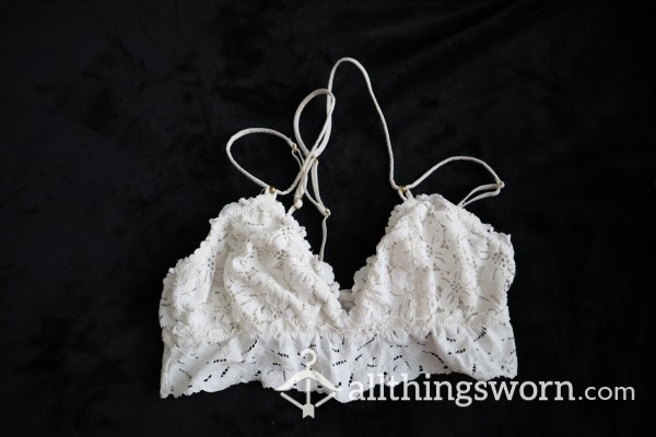 White Flor*l Embroidered Lace Bralette Top Size S