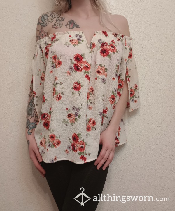 White Flor*l Off Shoulder Blouse