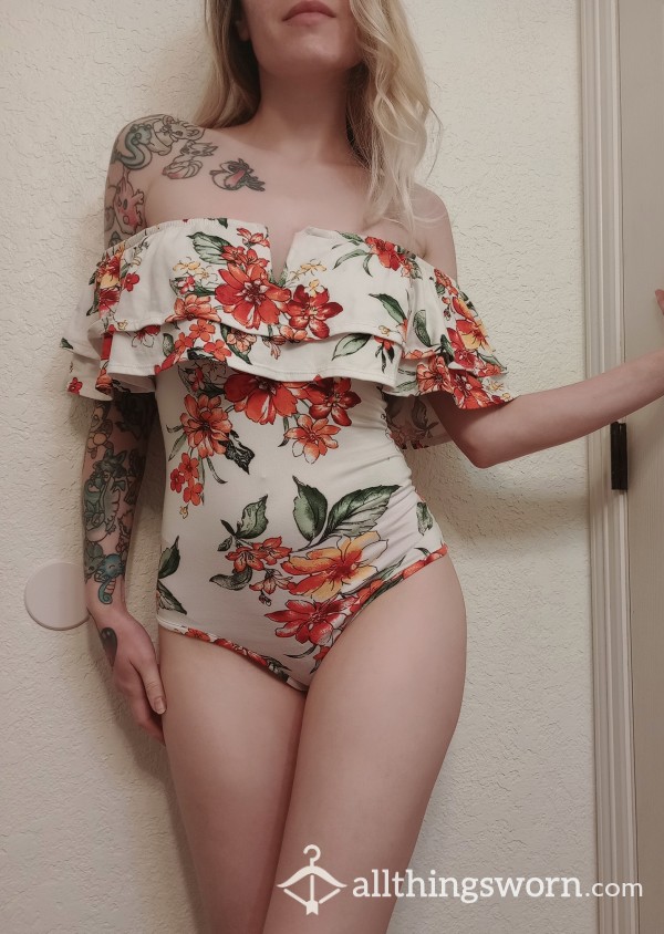 White Flor*l Off Shoulder Bodysuit