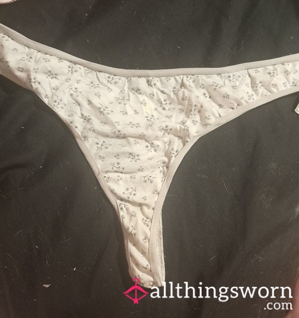 White Flor*l Thong 24hr Wear!