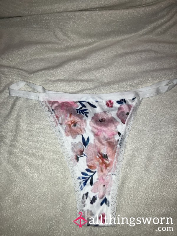 White Flower Print Thong