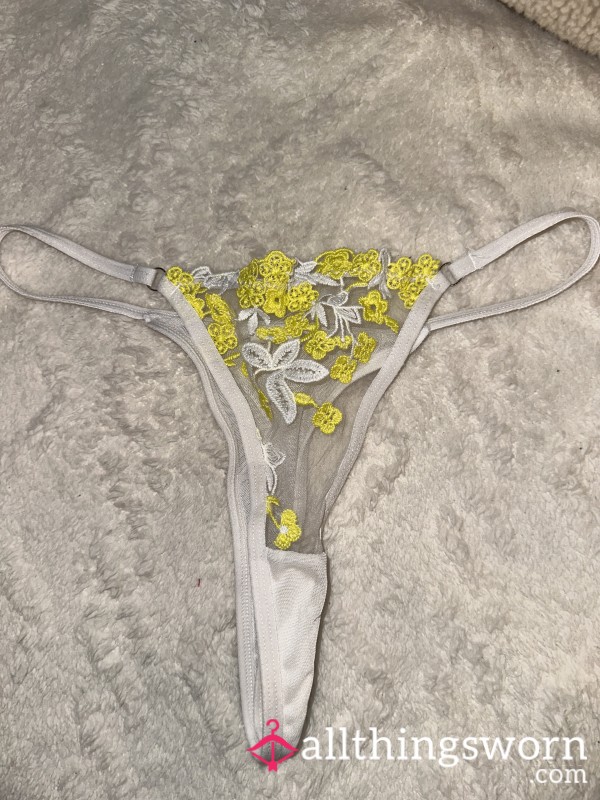 White Flowery Thong