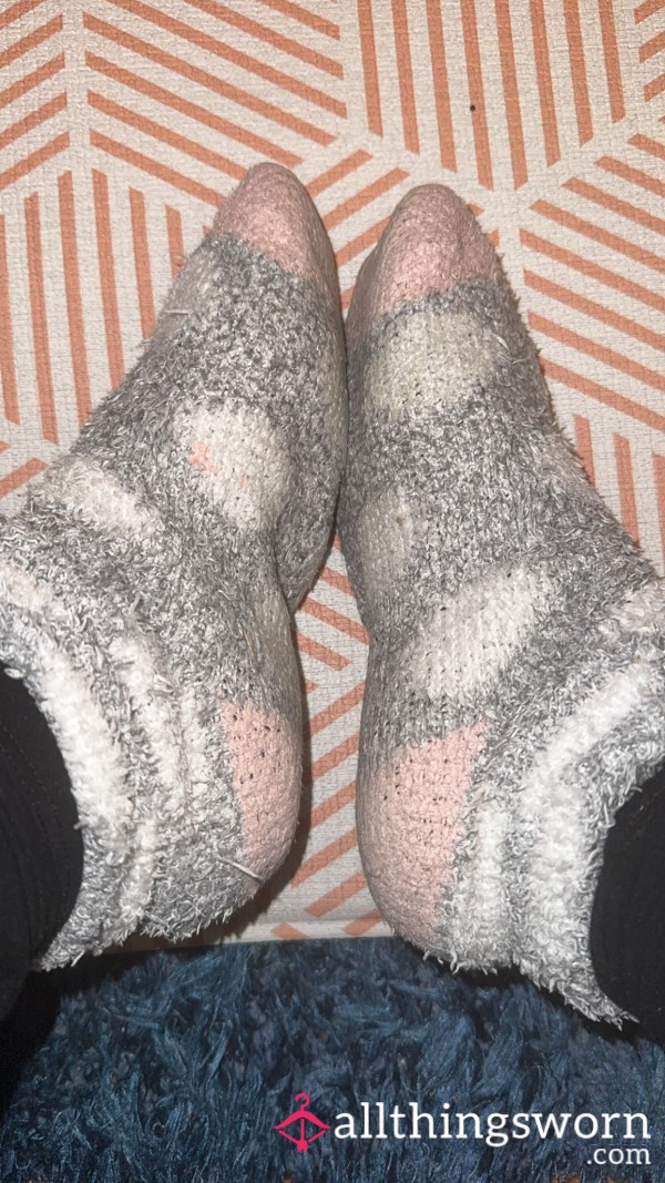 White, Grey And Pink Fluffy Socks