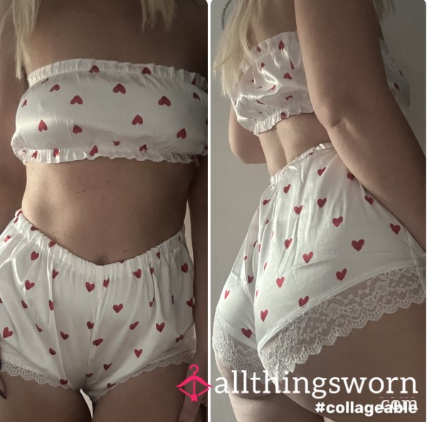 White Heart Satin Set