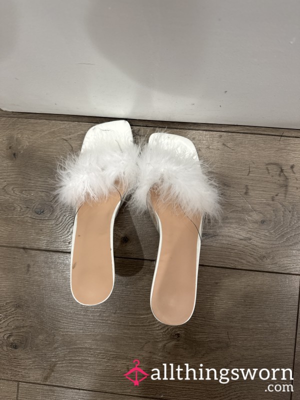 White Heels With Fluffy On Top