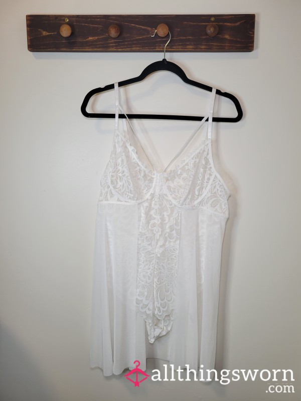 White Lace Bridal Themed Bodysuit Lingerie