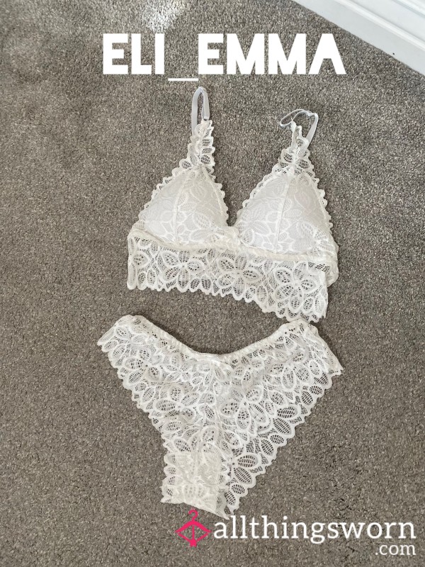 White Lace Lingerie Set- Panties Worn For 24 Hours