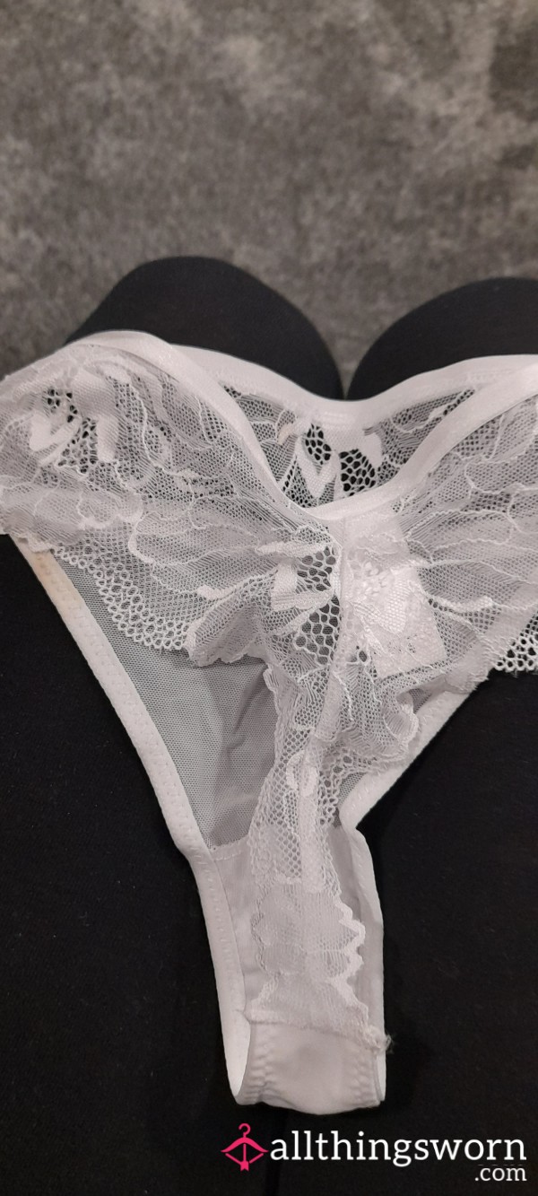 White Lace Panties Smell S**y & Stained