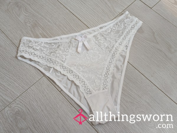 White Lace Panties Worn For A Full Day