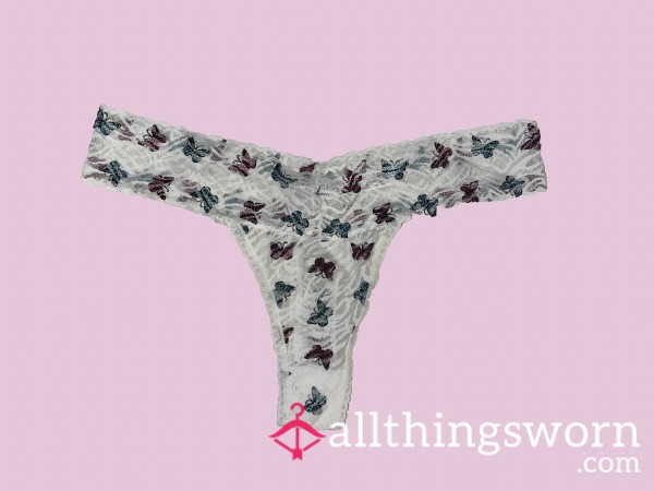 White Lace Thong With Bu*terflies