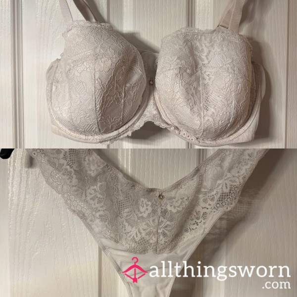 White Lacy 38G Bra & Matching Thong