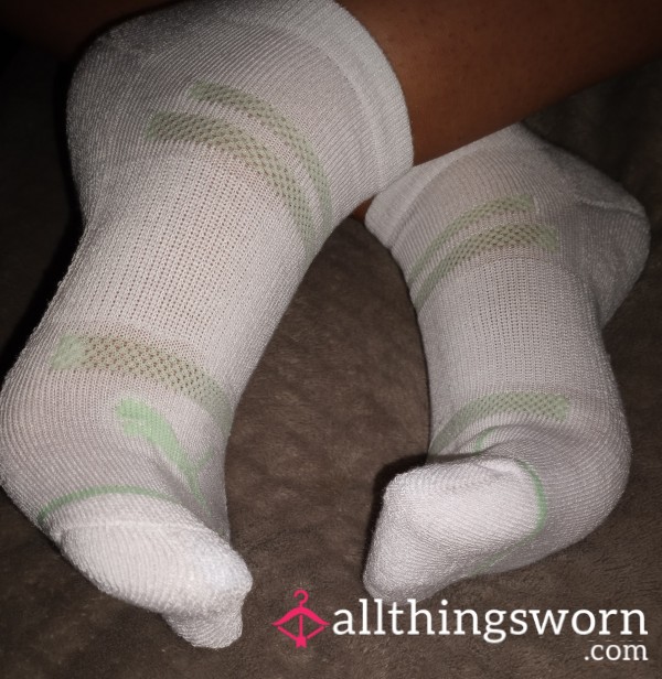 White & Light Green Puma Ankle Socks