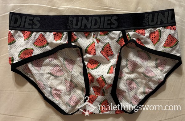 White Mesh Briefs With Watermelons