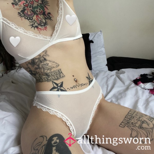 White Mesh Thong And Bralette Set🤍