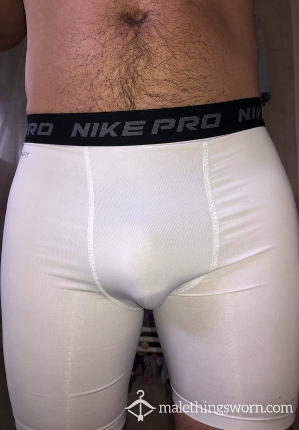 White Nike Pro Compression Shorts