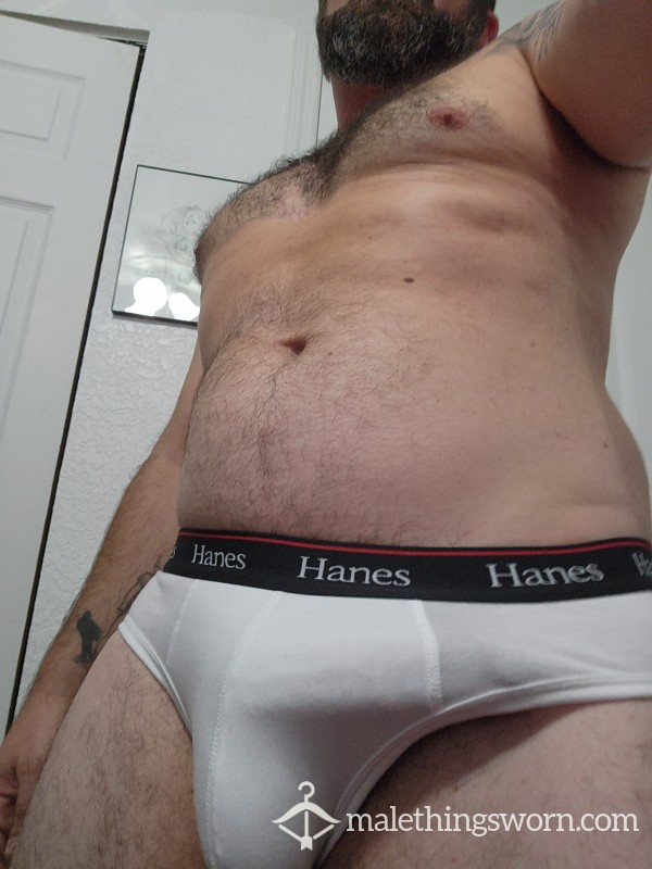 White Large Hanes Premium Briefs 48 Hour Wear 😏