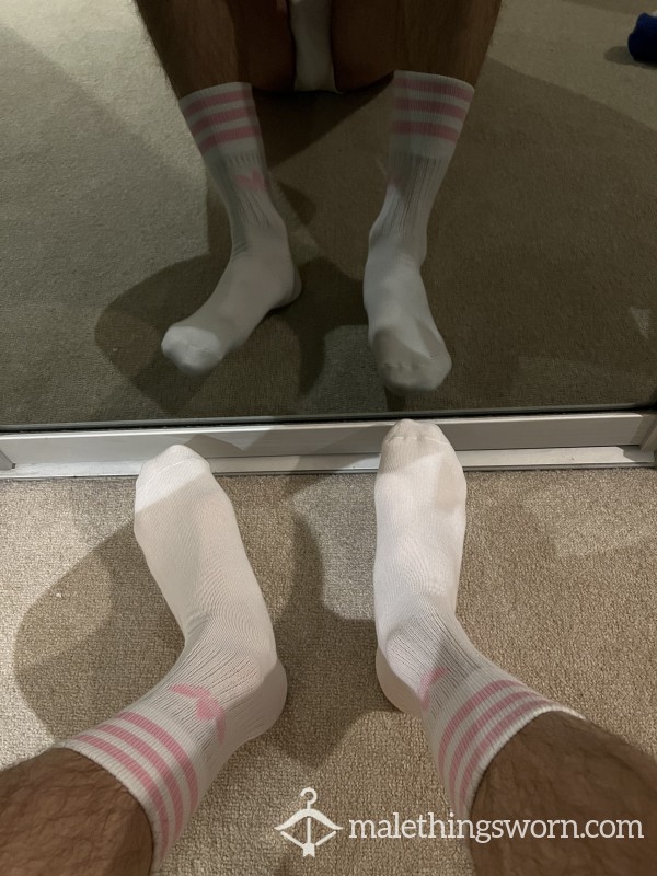 White Pink Adidas Socks