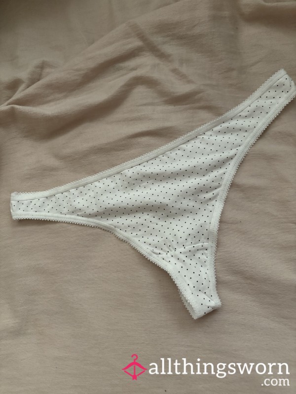 White Polka Dot Cotton Thong