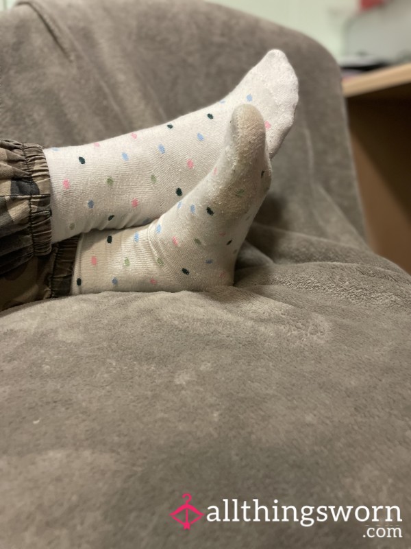 White Polka Dot Crew Socks