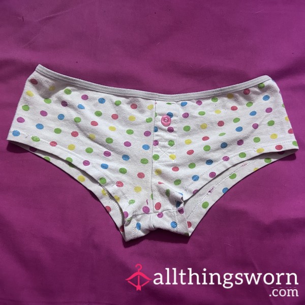 2008 White Polka Dot Panties With Bu*ton