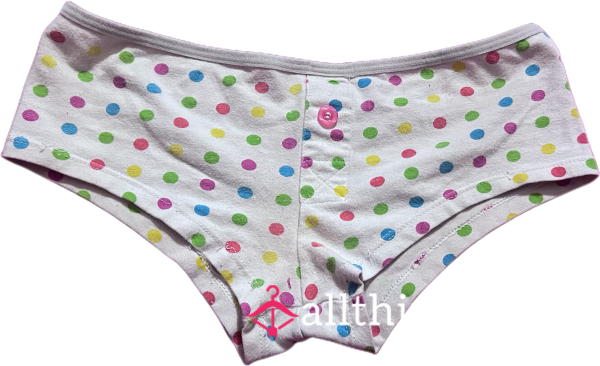 2008 White Polka Dot Panties With Bu*ton